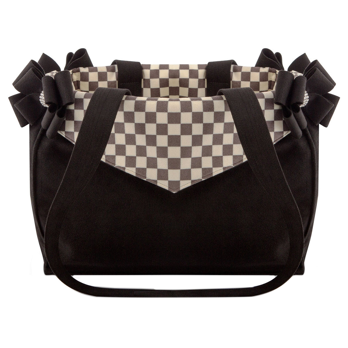 Black Double Nouveau Bow Luxury Dog Carrier with Windsor Check Flaps