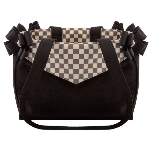 Black Double Nouveau Bow Luxury Dog Carrier with Windsor Check Flaps