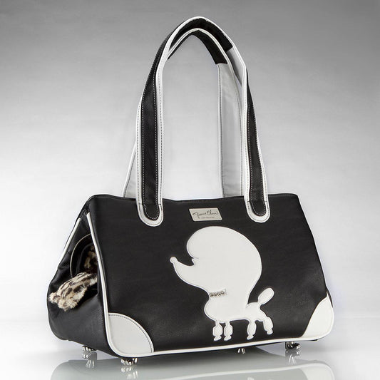 Pampered Poodle Rescue Me Tote Faux Leather Dog Carrier Black