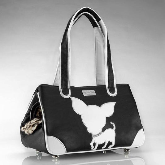 Te Quiero Chihuahua Rescue Me Tote Faux Leather Dog Carrier Black